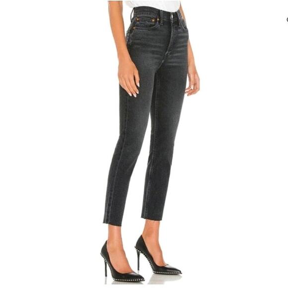RE/DONE Originals 90s High Rise Ankle Crop Black Button Fly Straight Leg Slim 28 - Picture 6 of 16